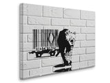 a white brick wall with a bar code on it