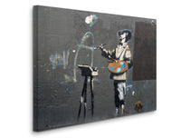 a painting of a man playing a guitar next to a wall