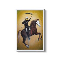 a painting of a man on a horse with a bow and arrow