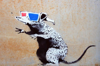 a painting of a mouse with a pair of 3d glasses on its head