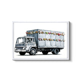 a black and white drawing of a delivery truck