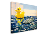 a painting of a rubber duck floating in a pool of water
