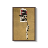 a painting of a man reaching up to a window