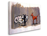 a painting of a dog and a cat on a wall