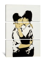 a painting of two people kissing each other