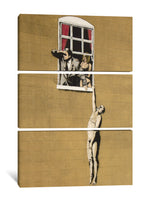 a painting of a person hanging from a window