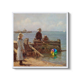 a painting of a man and a woman on a beach