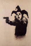 a drawing of a clown holding a gun
