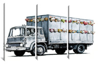 a drawing of a truck with stuffed animals on the back