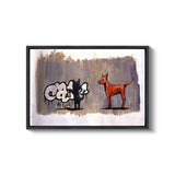 a painting of a dog and a cat on a wall