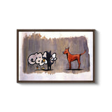 a painting of a dog and a cat on a wall