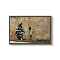 a painting of a soldier holding a child's hand