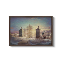 a painting of a stairway leading to a gate