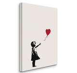 a painting of a little girl holding a red balloon