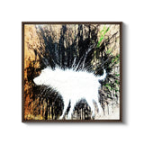 a painting of a white animal in a brown frame
