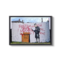 a painting of a man with a mohawk standing in front of a wall with graffiti