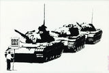 a black and white drawing of a couple of tanks