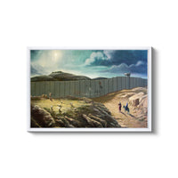 a painting of a fence with people walking on it