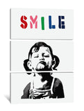 a picture of a child's face with the word smile painted on it