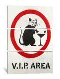 a white and red sign with a rat holding a wine glass