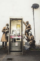 a painting of two men in trench coats next to a pay phone