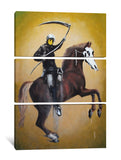 a painting of a man riding a horse with a bow and arrow