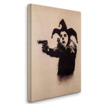 a painting of a clown holding a gun