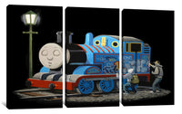 three paintings of a thomas the tank engine