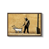 a painting of a man walking a dog on a leash