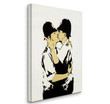 a painting of two people kissing each other