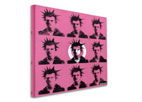 a picture of a man with spiked hair on a pink background