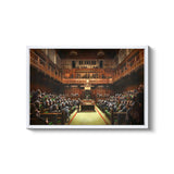 a painting of a courtroom full of people