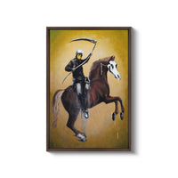 a painting of a man on a horse