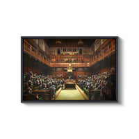 a painting of a courtroom full of people