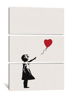 a painting of a girl holding a red heart balloon