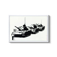 a black and white picture of tanks on a white background