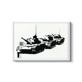 a black and white picture of tanks on a white background