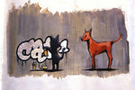 a painting of a dog and a cat standing next to each other