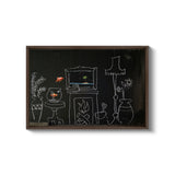 a blackboard with a drawing of a living room