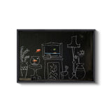 a chalk drawing of a living room with a tv