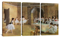 three paintings of dancers in a dance studio