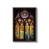 a framed picture of a stained glass window