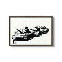 a black and white photo of tanks on a white background