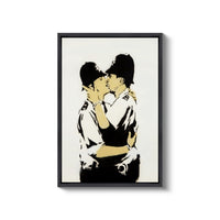 a painting of two people kissing each other