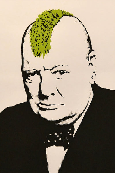 a drawing of a man with a green mohawk