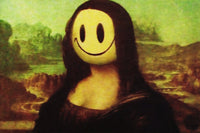 a painting of a woman with a smiley face