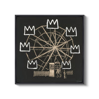 a drawing of a ferris wheel on a black background
