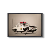 a black and white picture of a police car