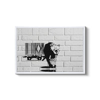 a black and white picture of a bear on a brick wall
