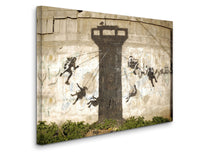 a picture of a wall with a clock tower painted on it